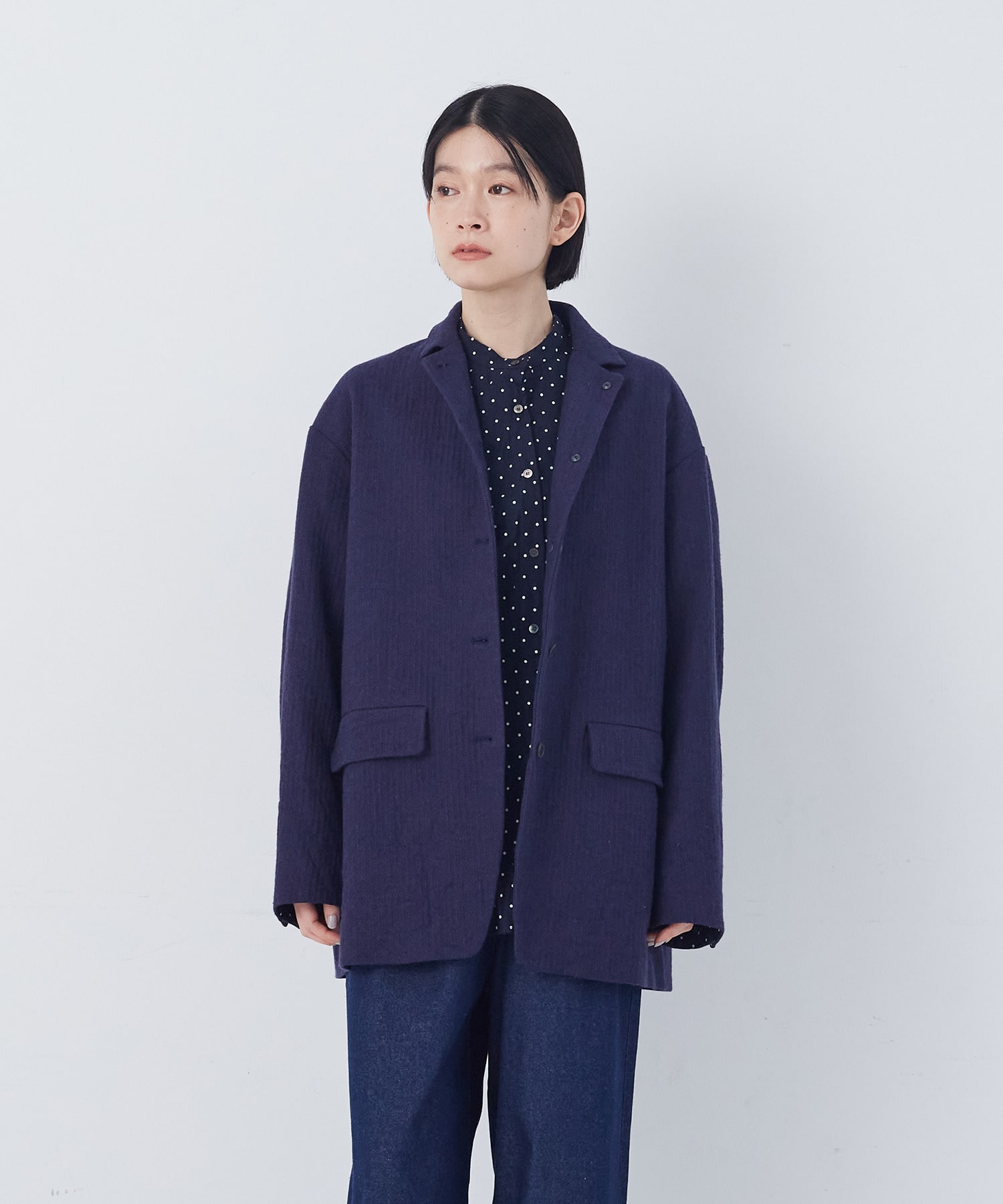 【congés payés】綿麻ツィードジャケット 詳細画像 ブルー系その他 14