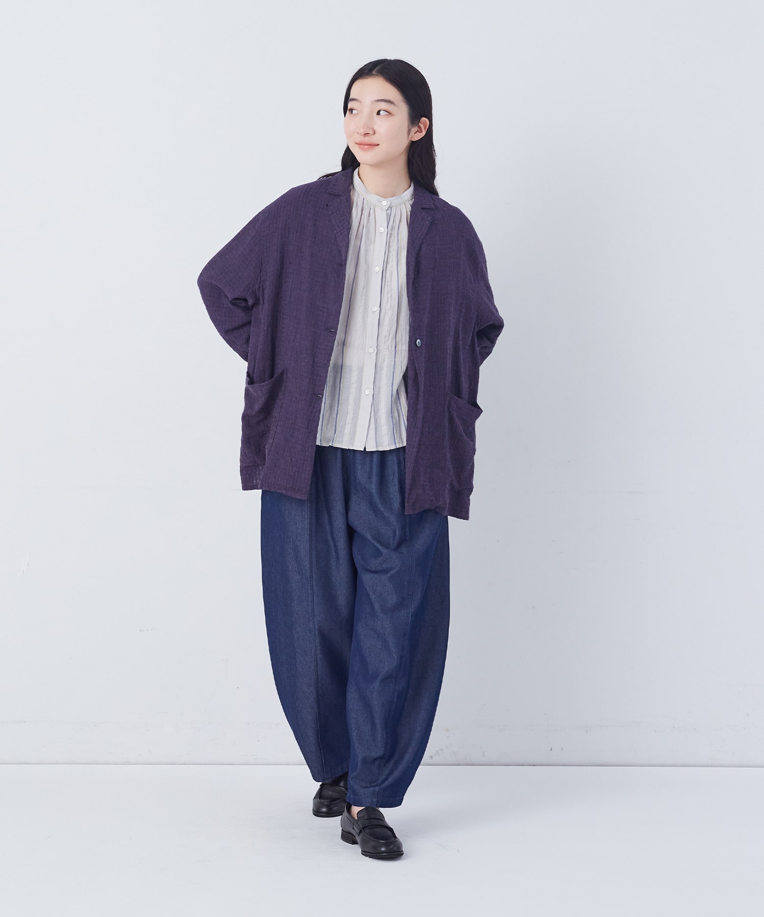 【congés payés】【FAVE】シャーリングシャツジャケット 詳細画像 ネイビー 28