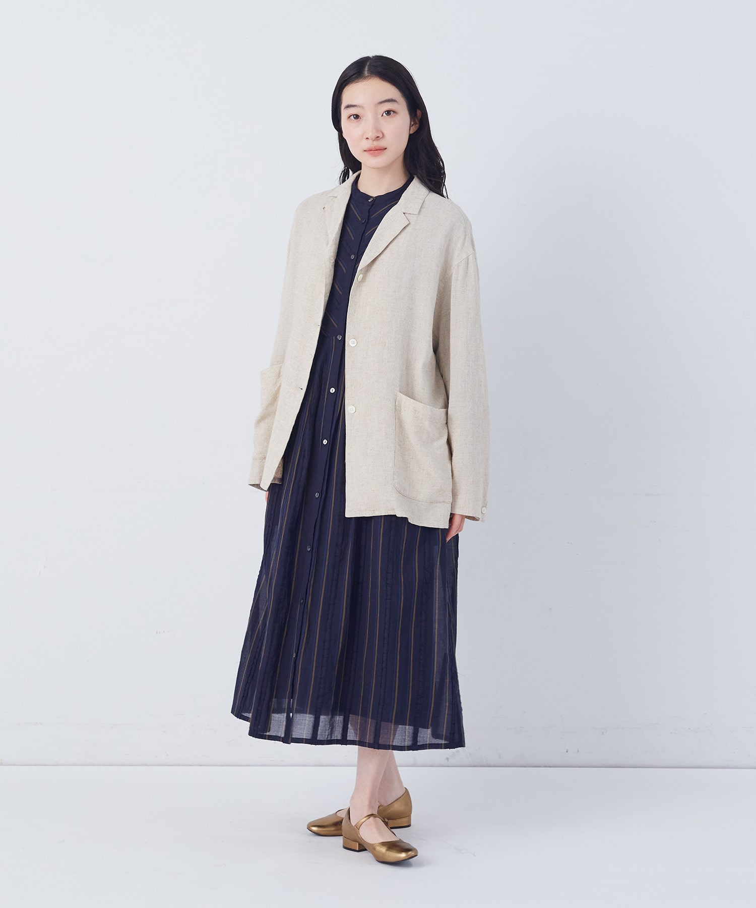 【congés payés】【FAVE】シャーリングシャツジャケット 詳細画像 ネイビー 3