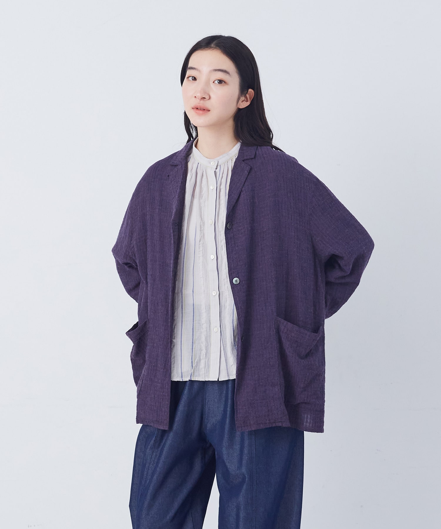 【congés payés】【FAVE】シャーリングシャツジャケット 詳細画像 ネイビー 30