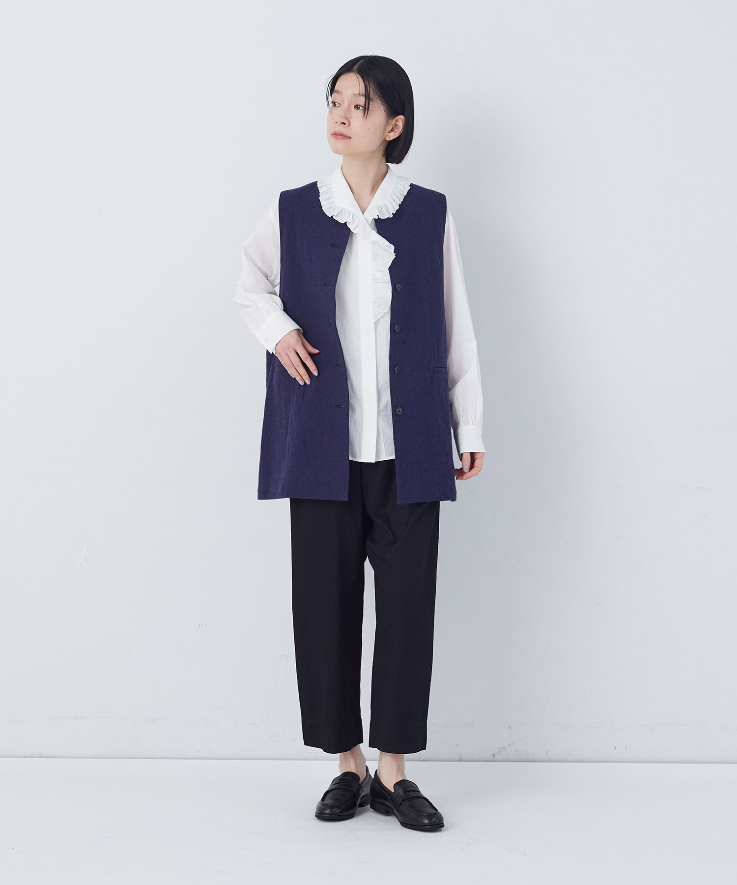 【congés payés】【FAVE】サイドポケットクロップドイージーパンツ 詳細画像 インディゴブルー 11