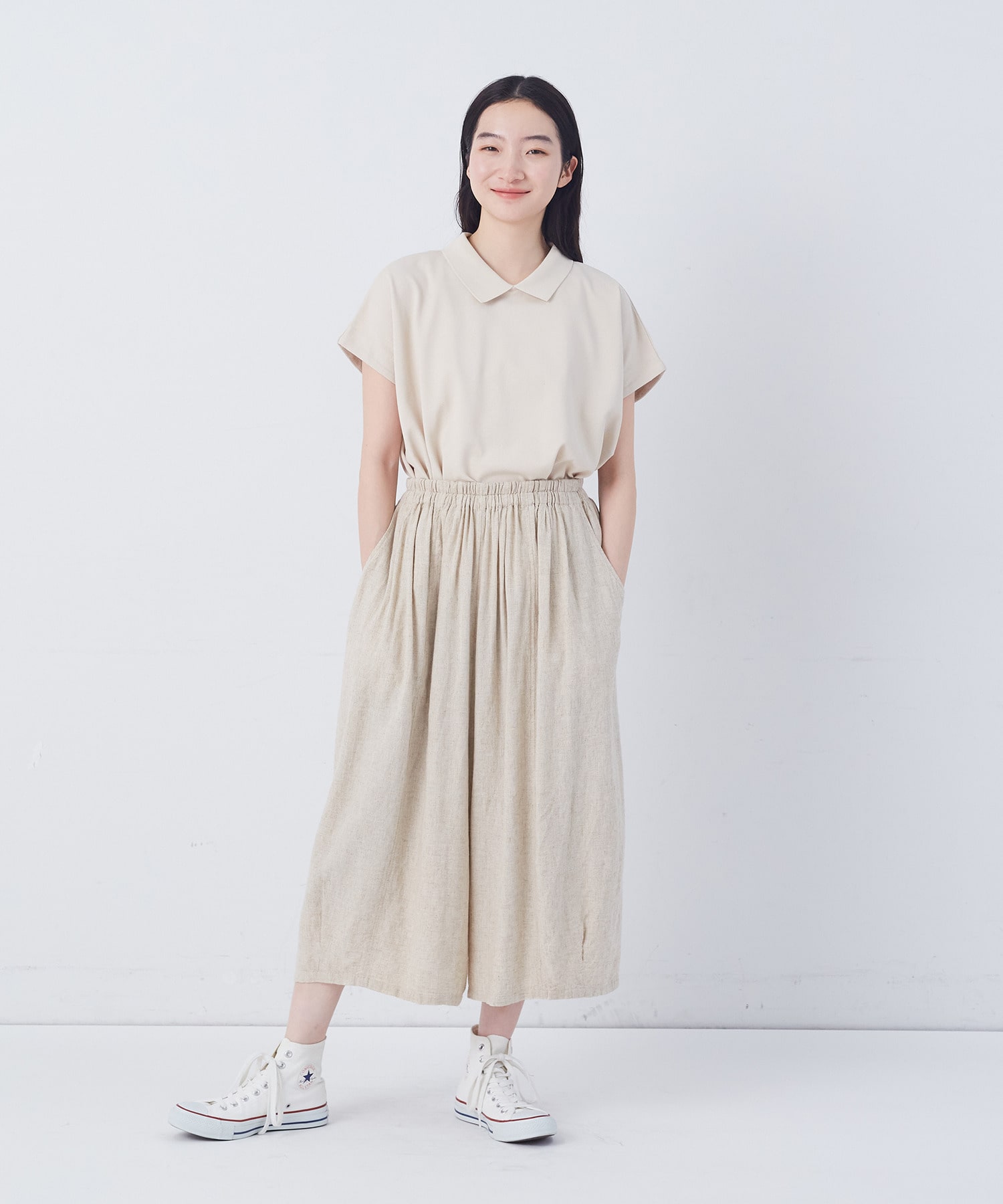 【congés payés】【FAVE】シャーリングワイドサンエルパンツ 詳細画像 インディゴブルー 1