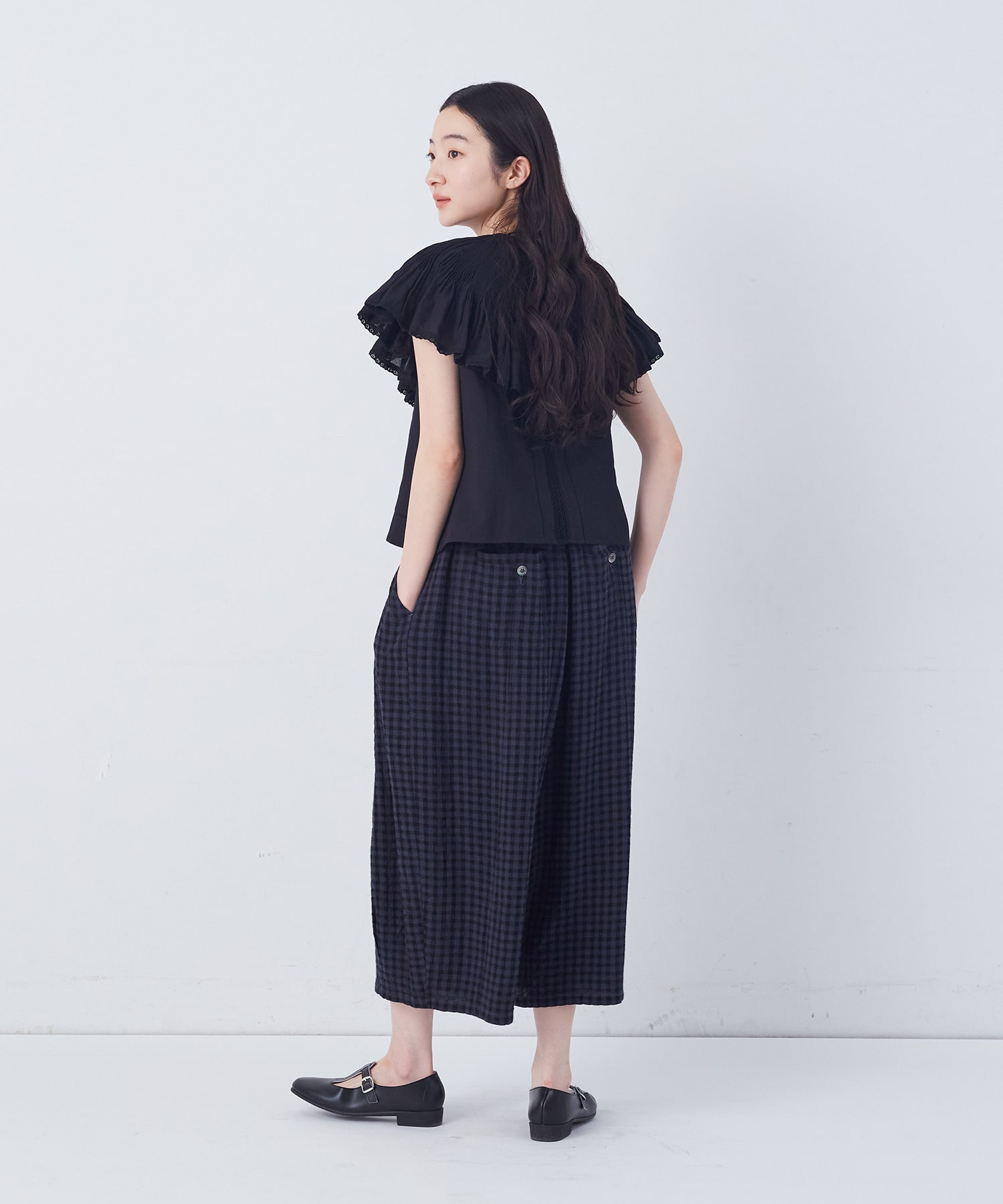 【congés payés】【FAVE】シャーリングワイドサンエルパンツ 詳細画像 インディゴブルー 11