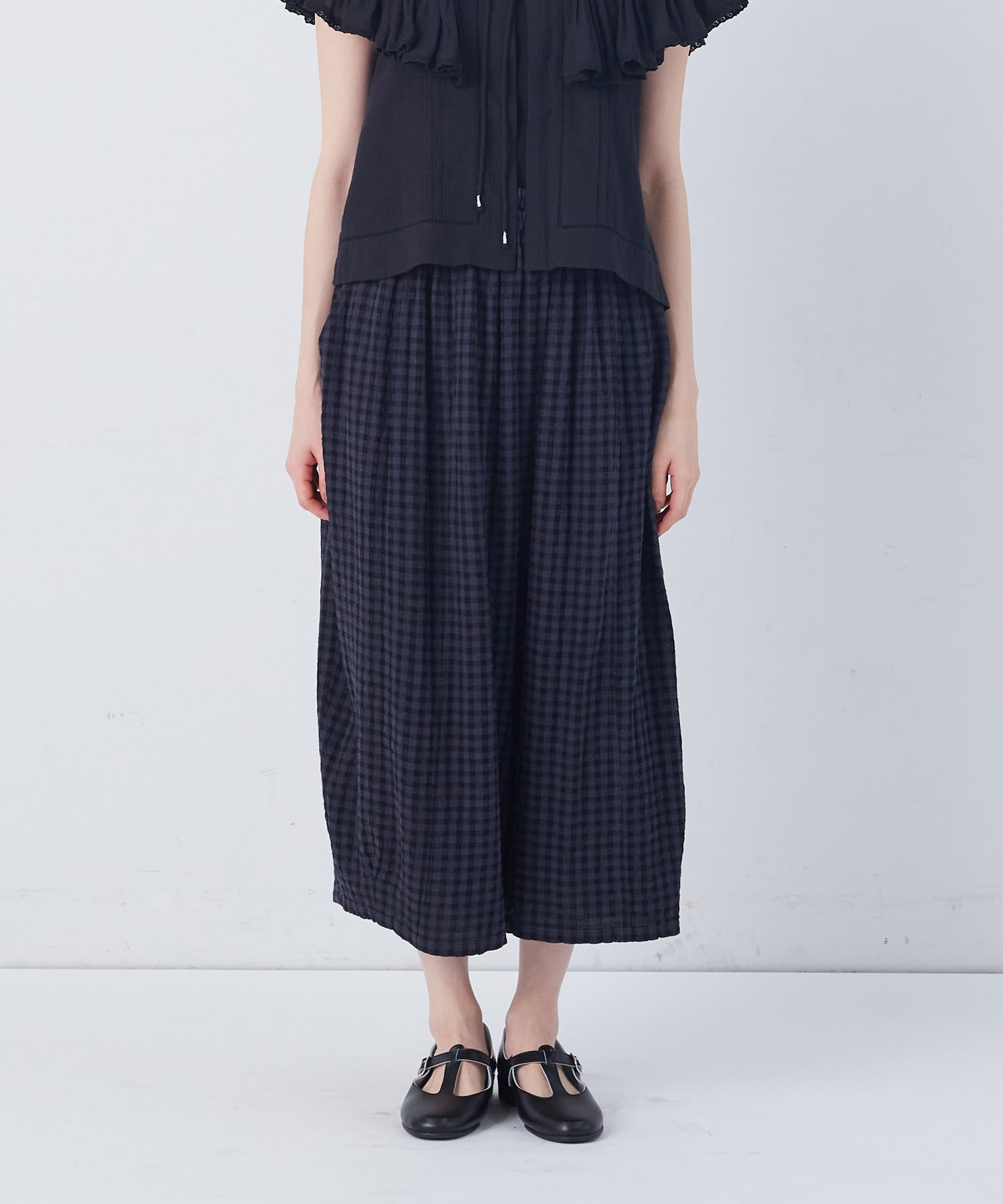 【congés payés】【FAVE】シャーリングワイドサンエルパンツ 詳細画像 インディゴブルー 12