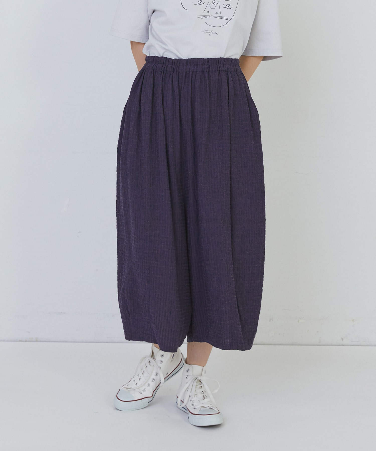 【congés payés】【FAVE】シャーリングワイドサンエルパンツ 詳細画像 インディゴブルー 18