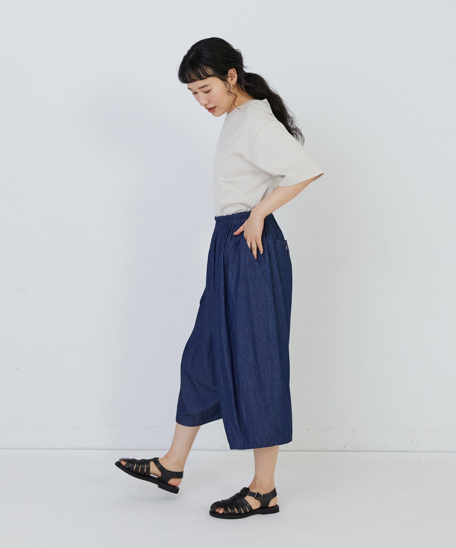 【congés payés】【FAVE】シャーリングワイドサンエルパンツ 詳細画像 インディゴブルー 23