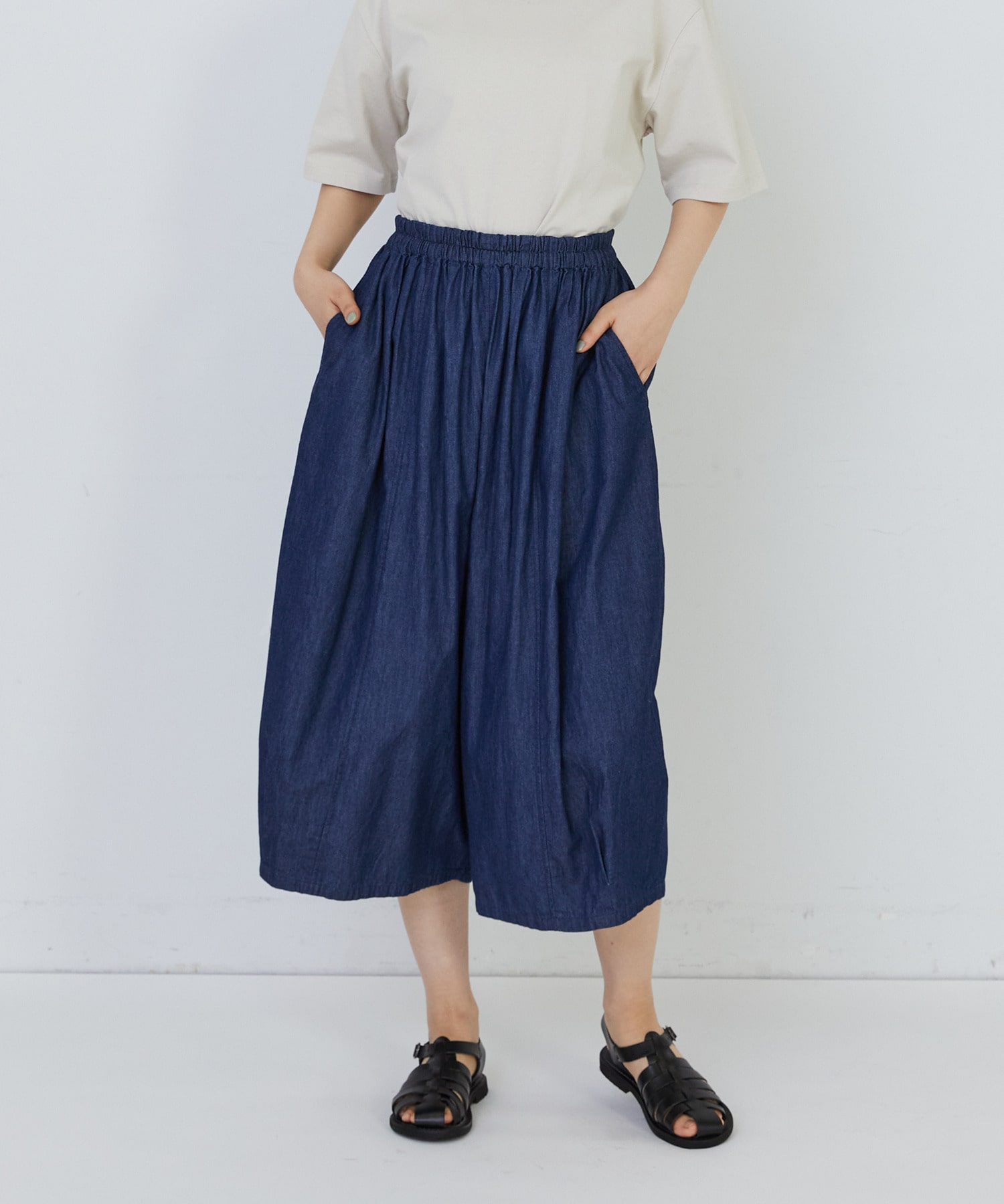 【congés payés】【FAVE】シャーリングワイドサンエルパンツ 詳細画像 インディゴブルー 25