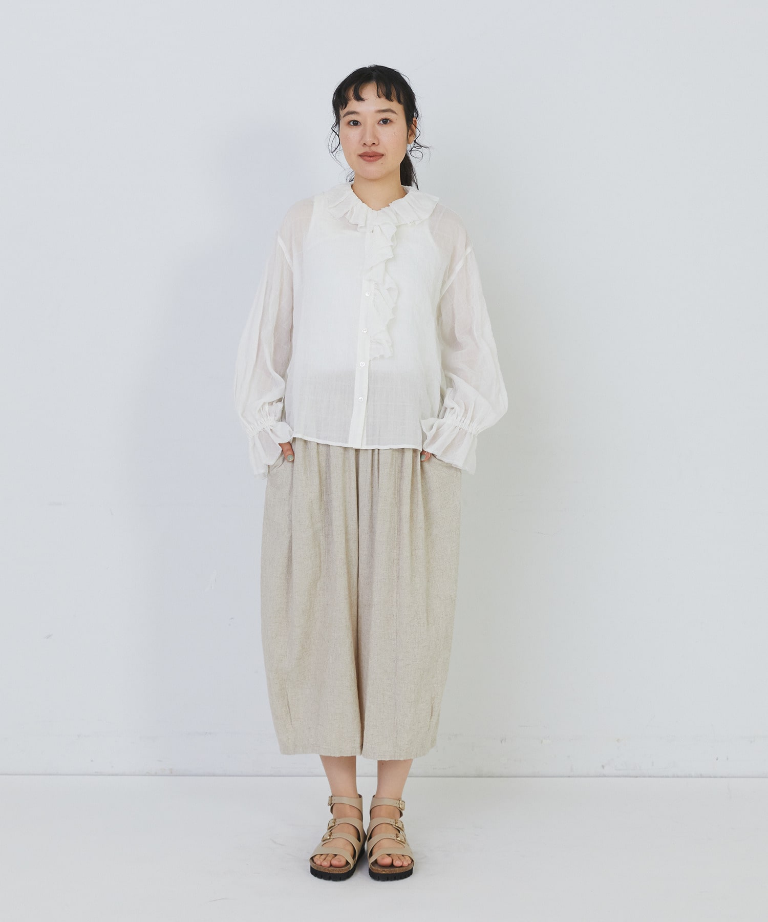 【congés payés】【FAVE】シャーリングワイドサンエルパンツ 詳細画像 インディゴブルー 5