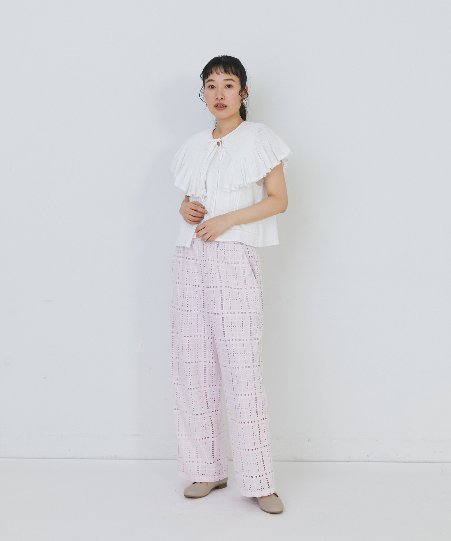 【congés payés】チェックエンブロイダリーパンツ 詳細画像 ピンク 10