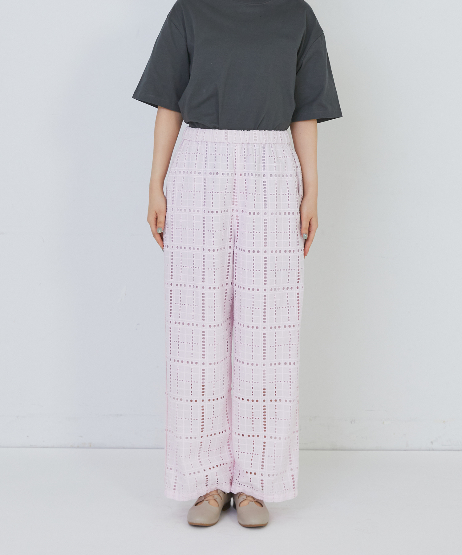 【congés payés】チェックエンブロイダリーパンツ 詳細画像 ピンク 12