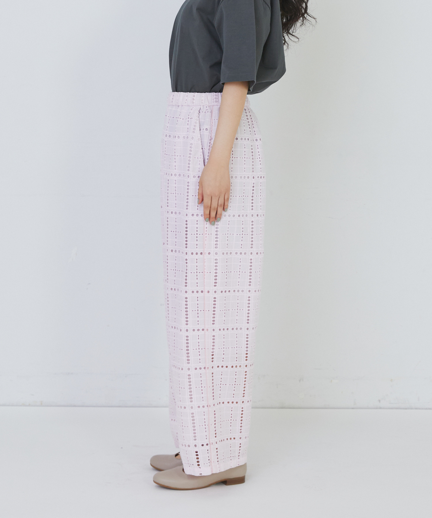 【congés payés】チェックエンブロイダリーパンツ 詳細画像 ピンク 13