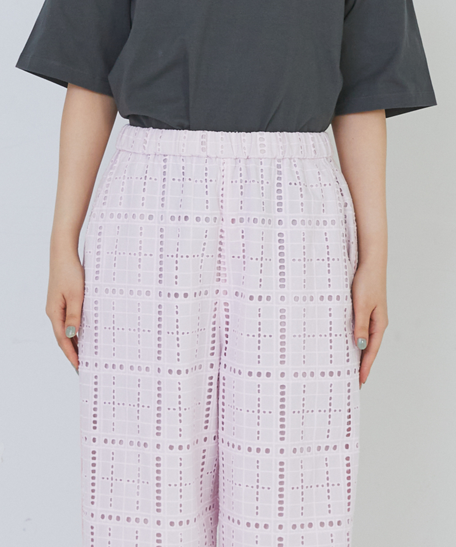 【congés payés】チェックエンブロイダリーパンツ 詳細画像 ピンク 15