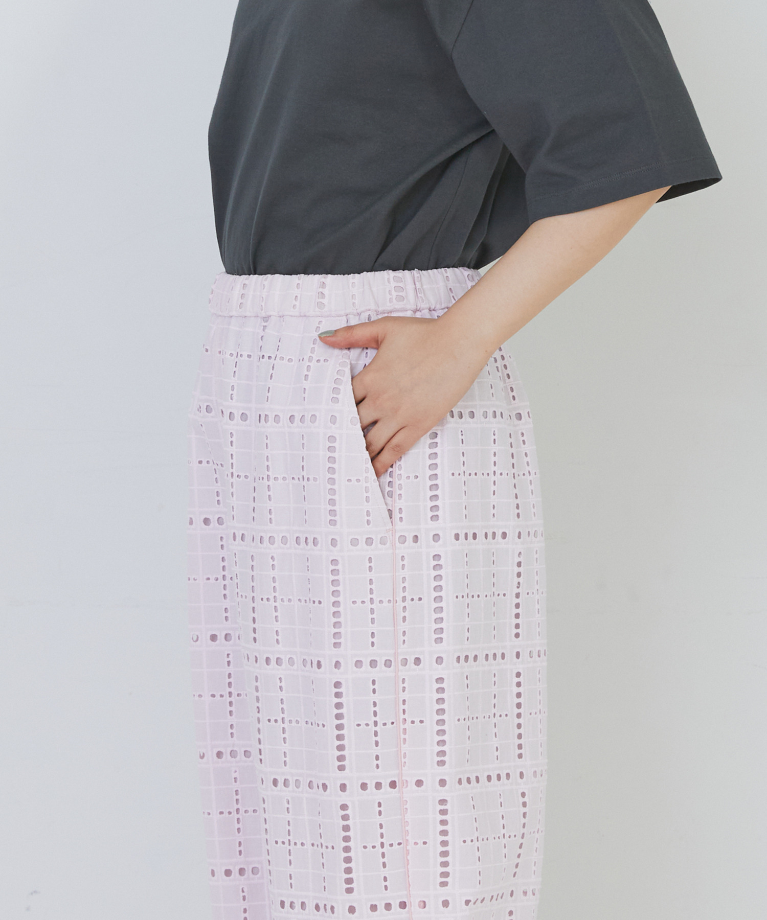 【congés payés】チェックエンブロイダリーパンツ 詳細画像 ピンク 17