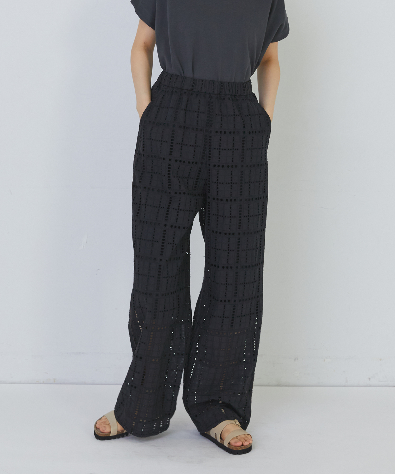 【congés payés】チェックエンブロイダリーパンツ 詳細画像 ピンク 4