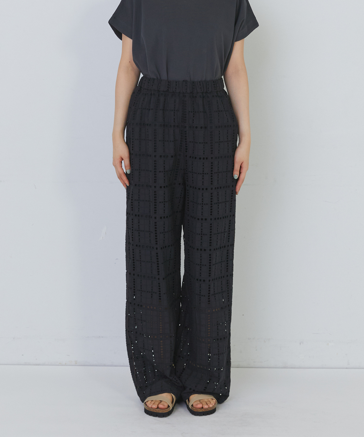 【congés payés】チェックエンブロイダリーパンツ 詳細画像 ピンク 5