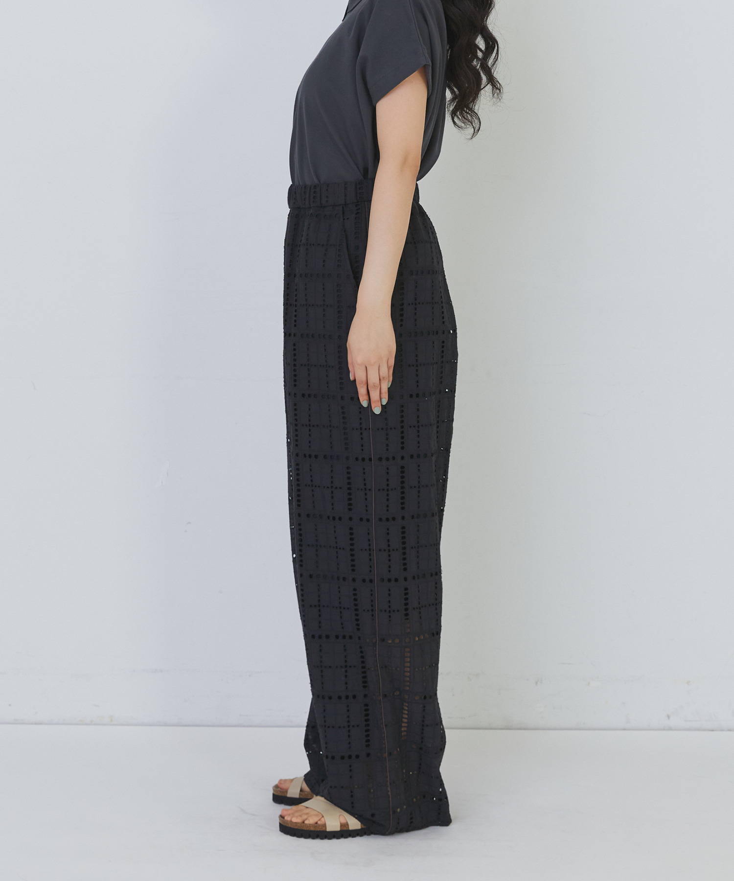 【congés payés】チェックエンブロイダリーパンツ 詳細画像 ピンク 6