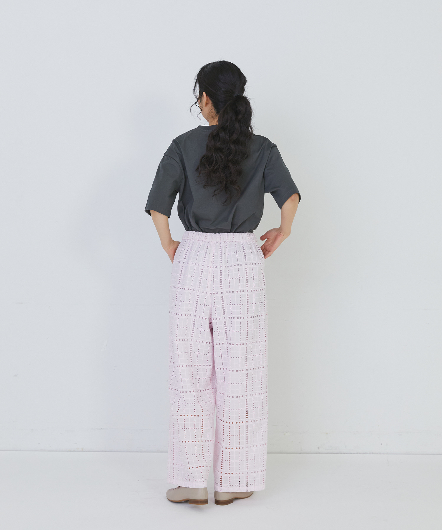 【congés payés】チェックエンブロイダリーパンツ 詳細画像 ピンク 9