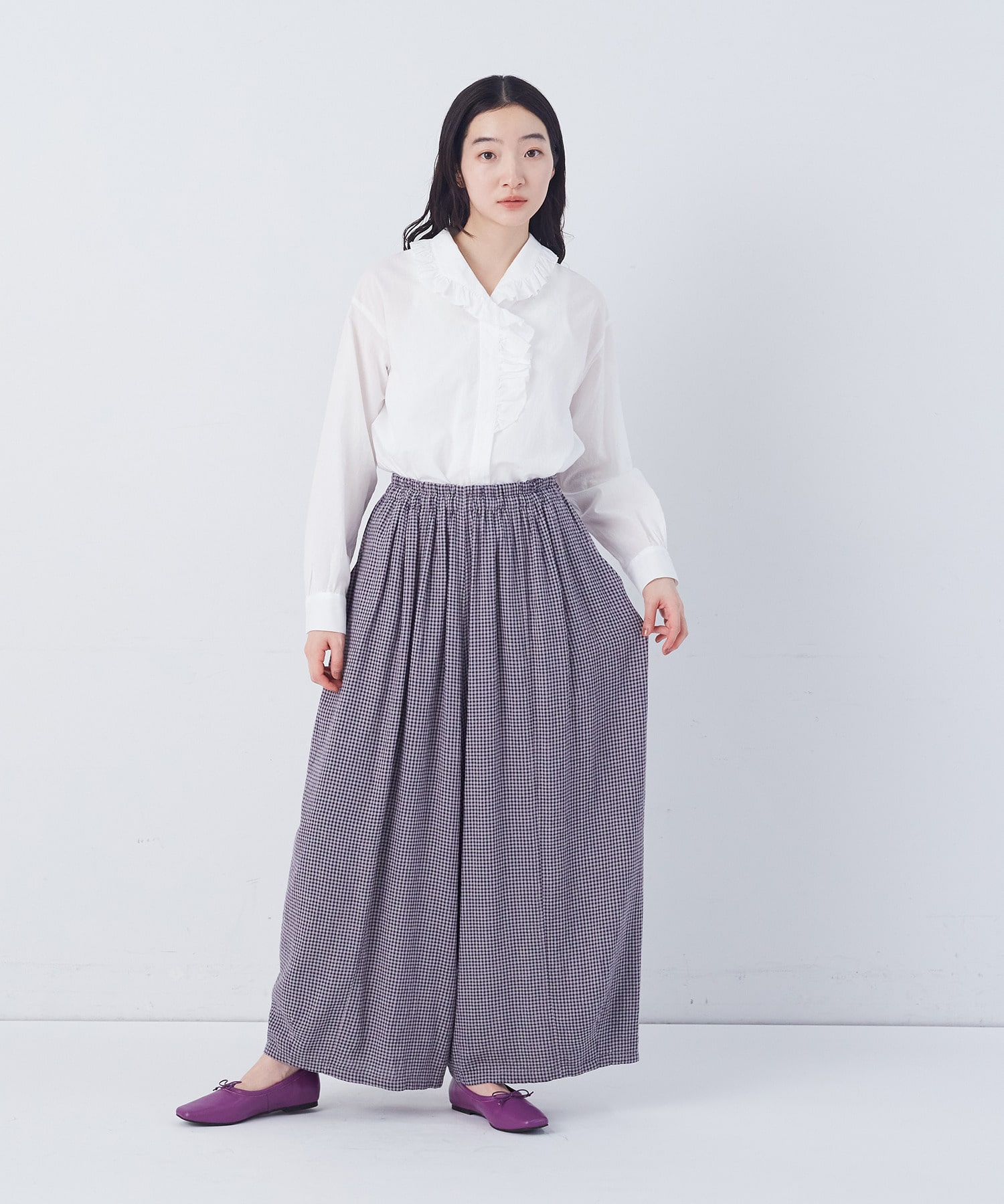 【congés payés】【FAVE】シャーリングワイドロングサルエルパンツ 詳細画像 インディゴブルー 1