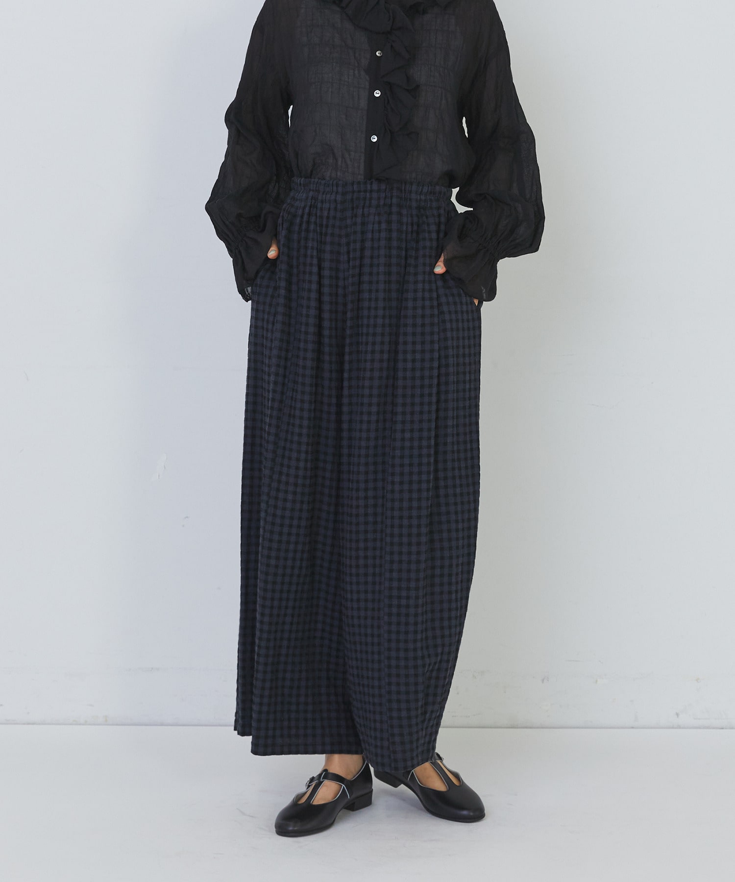 【congés payés】【FAVE】シャーリングワイドロングサルエルパンツ 詳細画像 インディゴブルー 12