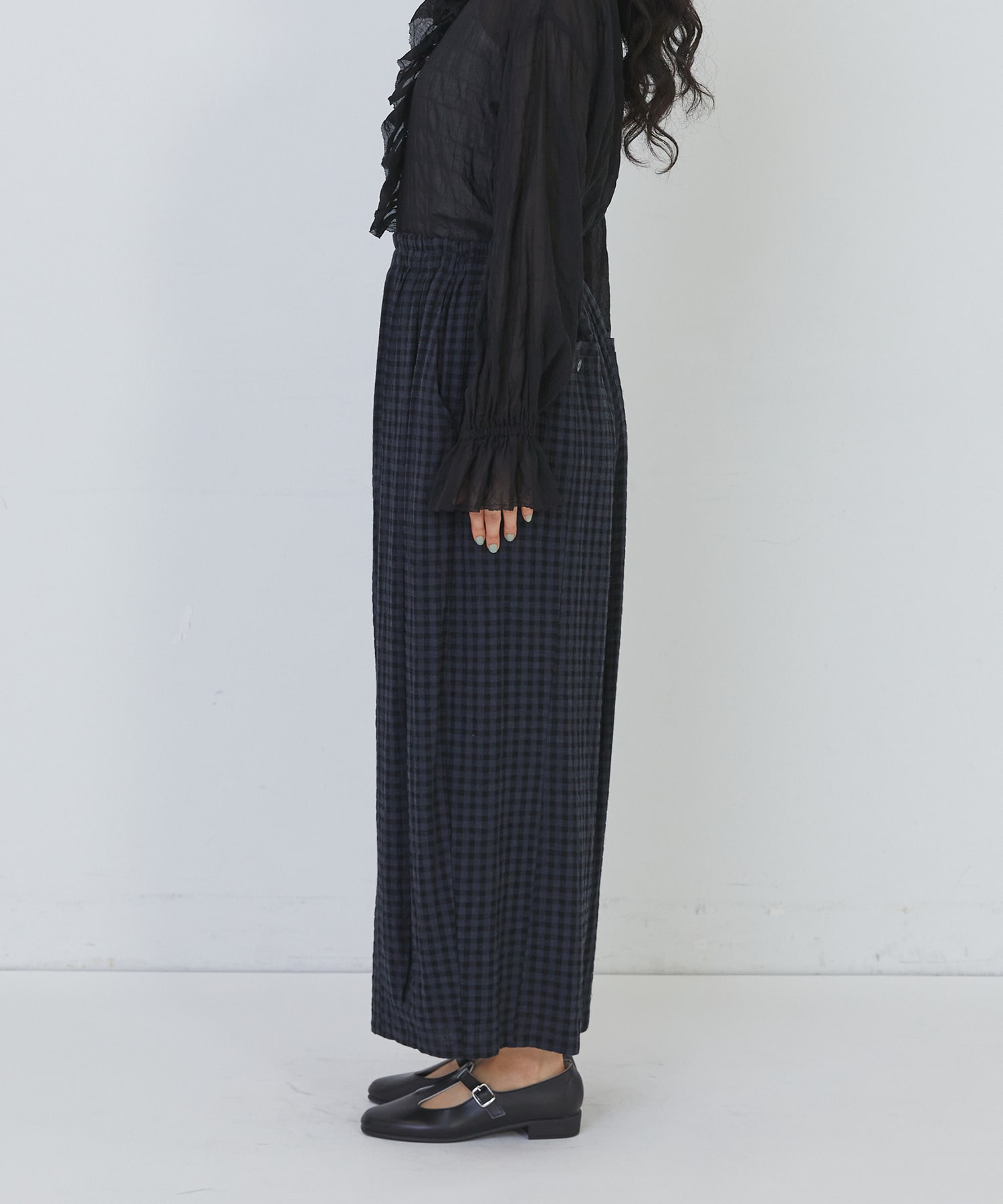 【congés payés】【FAVE】シャーリングワイドロングサルエルパンツ 詳細画像 インディゴブルー 14