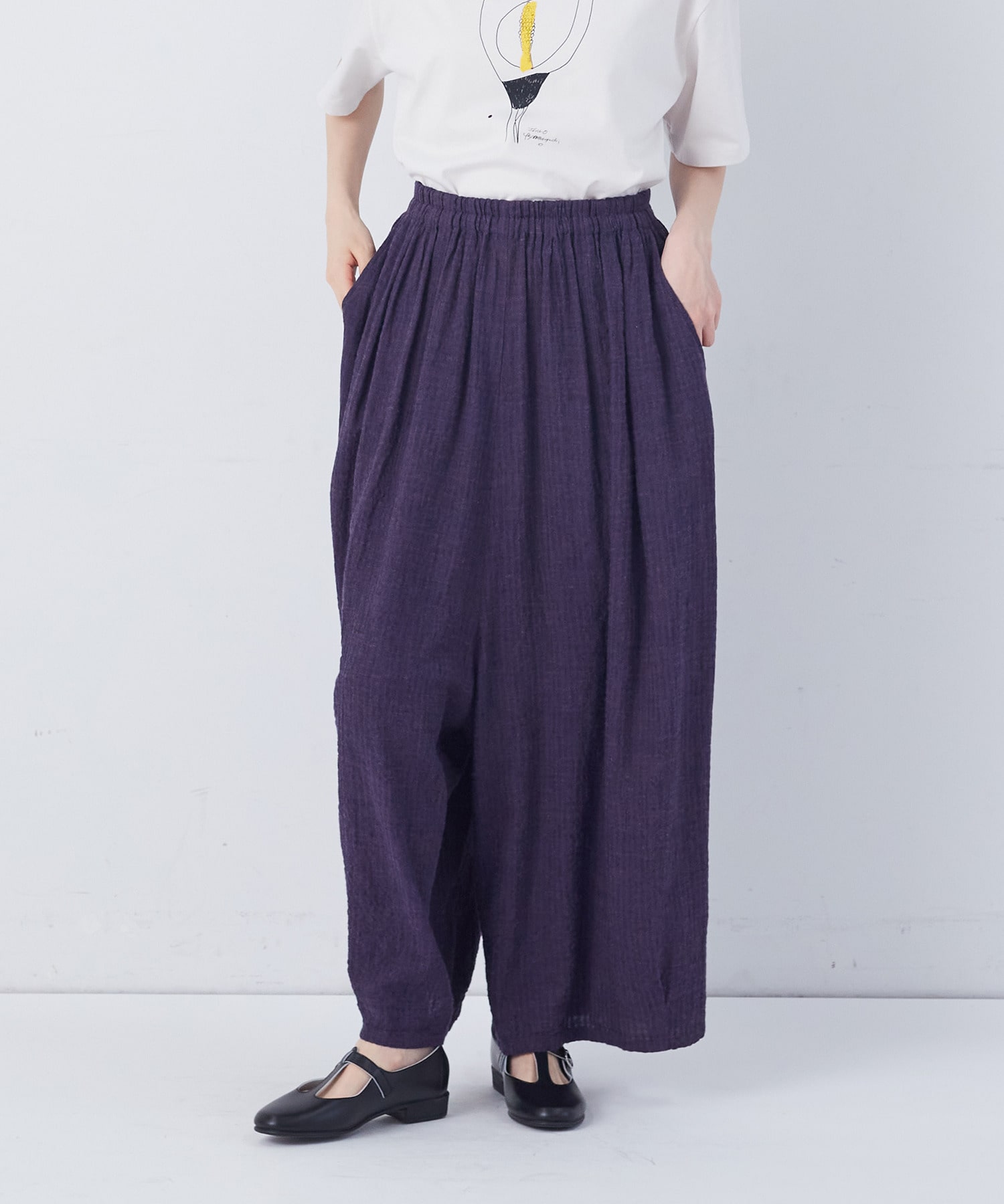 【congés payés】【FAVE】シャーリングワイドロングサルエルパンツ 詳細画像 インディゴブルー 18