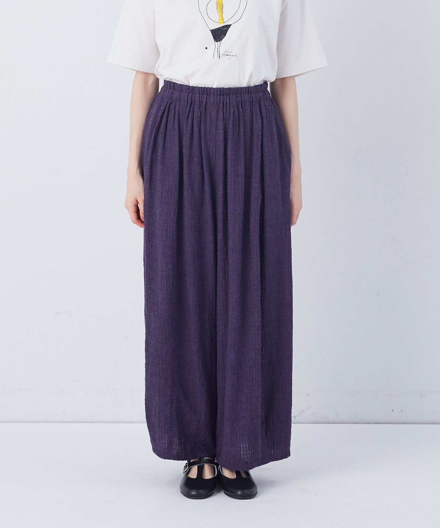 【congés payés】【FAVE】シャーリングワイドロングサルエルパンツ 詳細画像 インディゴブルー 19