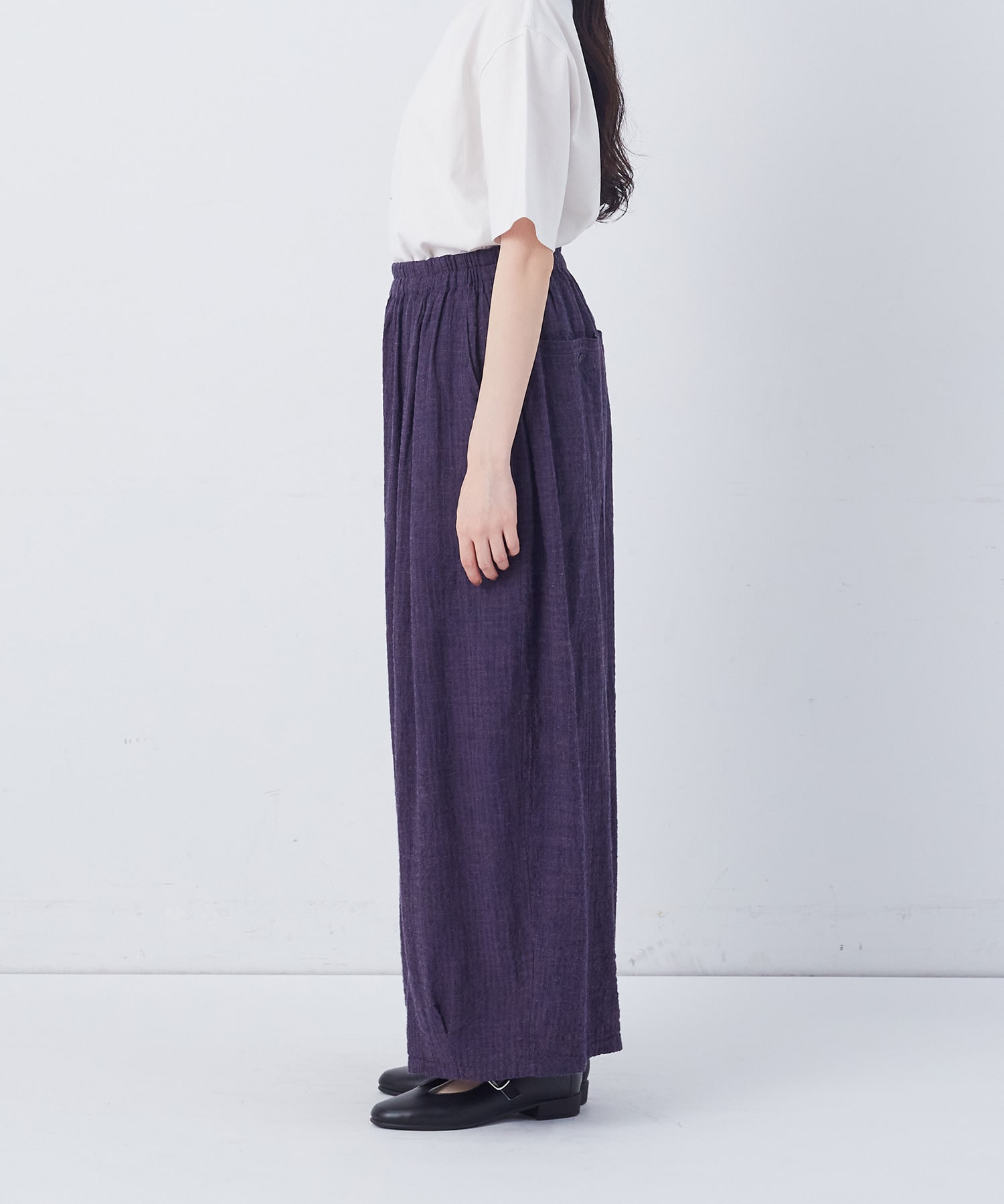 【congés payés】【FAVE】シャーリングワイドロングサルエルパンツ 詳細画像 インディゴブルー 20