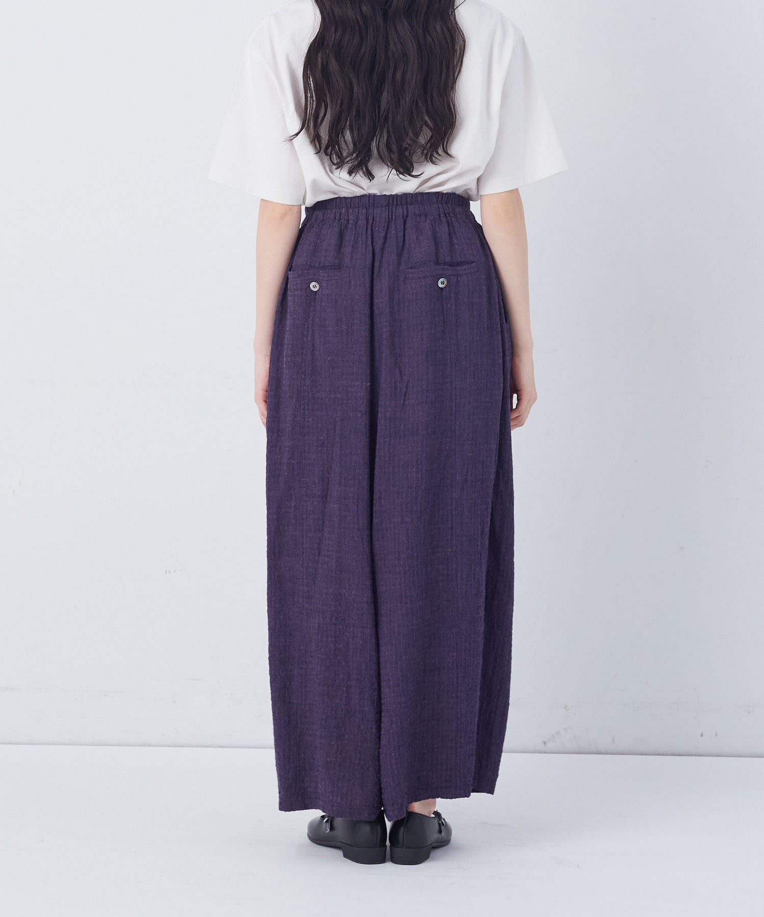 【congés payés】【FAVE】シャーリングワイドロングサルエルパンツ 詳細画像 インディゴブルー 21