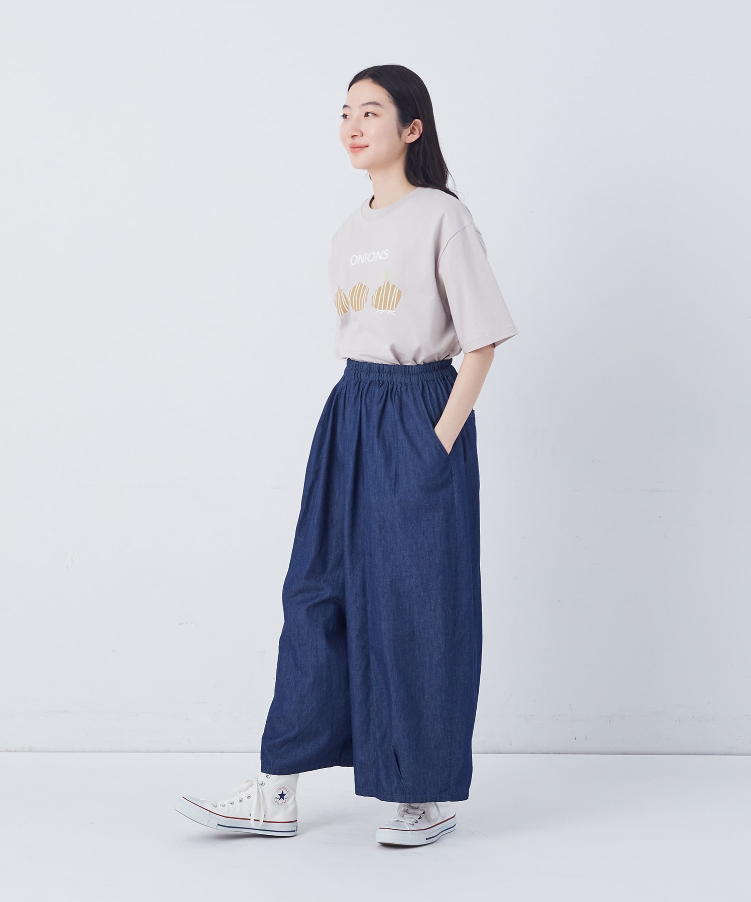 【congés payés】【FAVE】シャーリングワイドロングサルエルパンツ 詳細画像 インディゴブルー 23