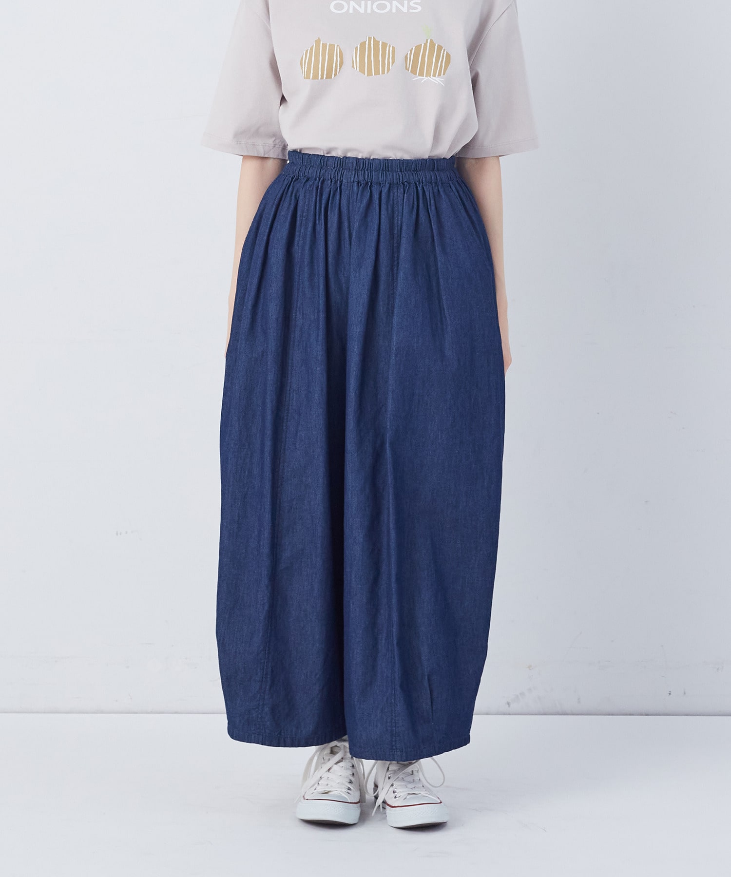 【congés payés】【FAVE】シャーリングワイドロングサルエルパンツ 詳細画像 インディゴブルー 26