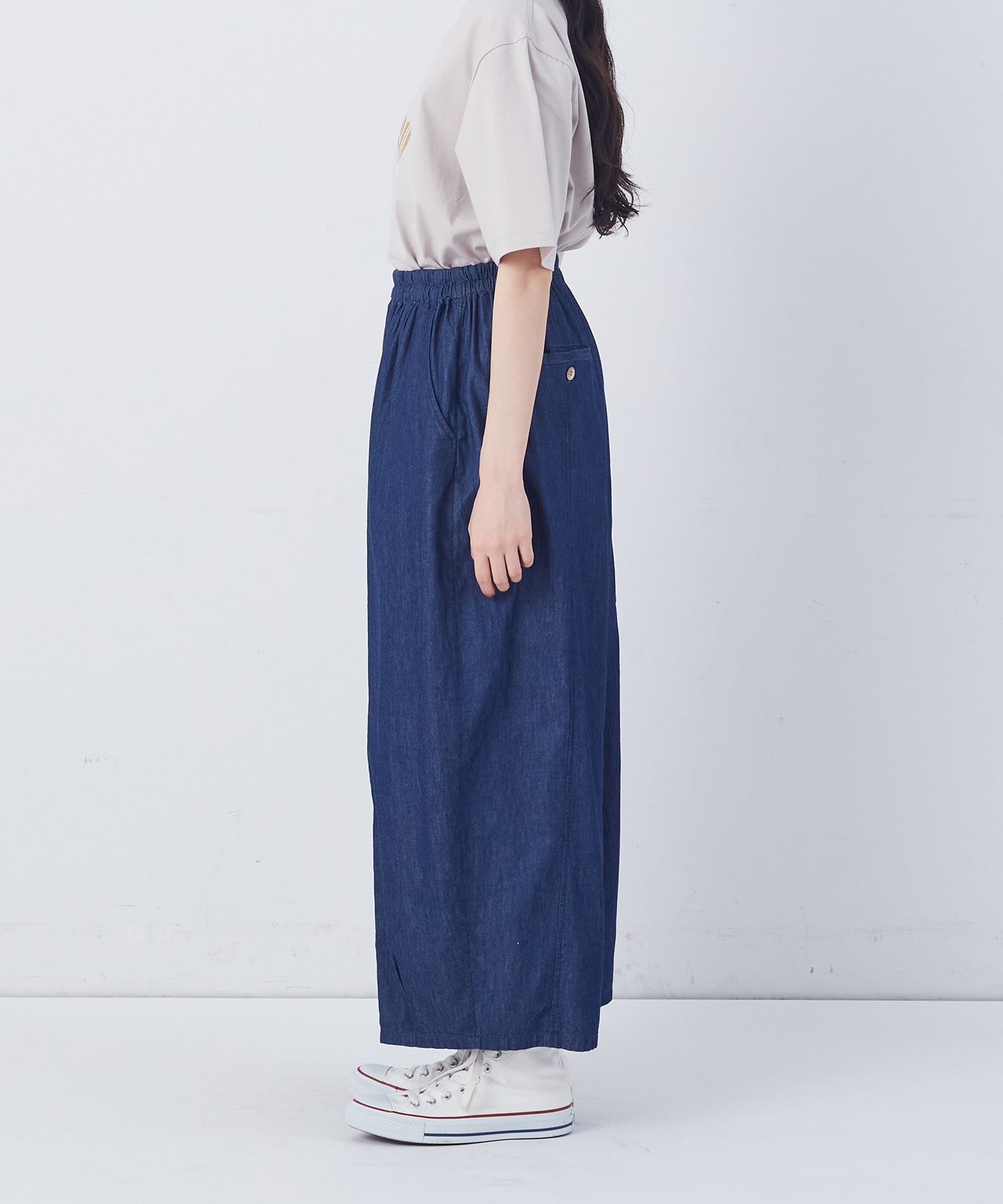 【congés payés】【FAVE】シャーリングワイドロングサルエルパンツ 詳細画像 インディゴブルー 27