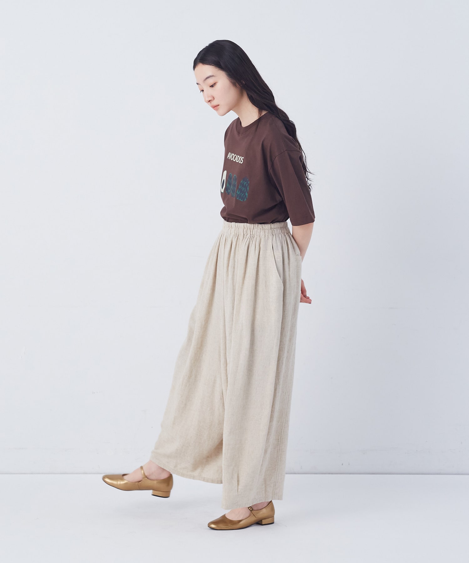 【congés payés】【FAVE】シャーリングワイドロングサルエルパンツ 詳細画像 インディゴブルー 30