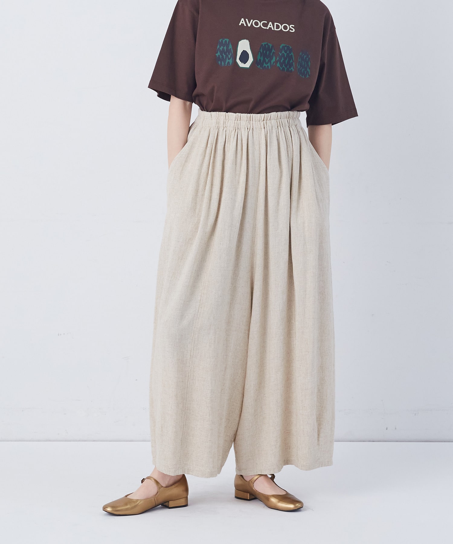 【congés payés】【FAVE】シャーリングワイドロングサルエルパンツ 詳細画像 インディゴブルー 32