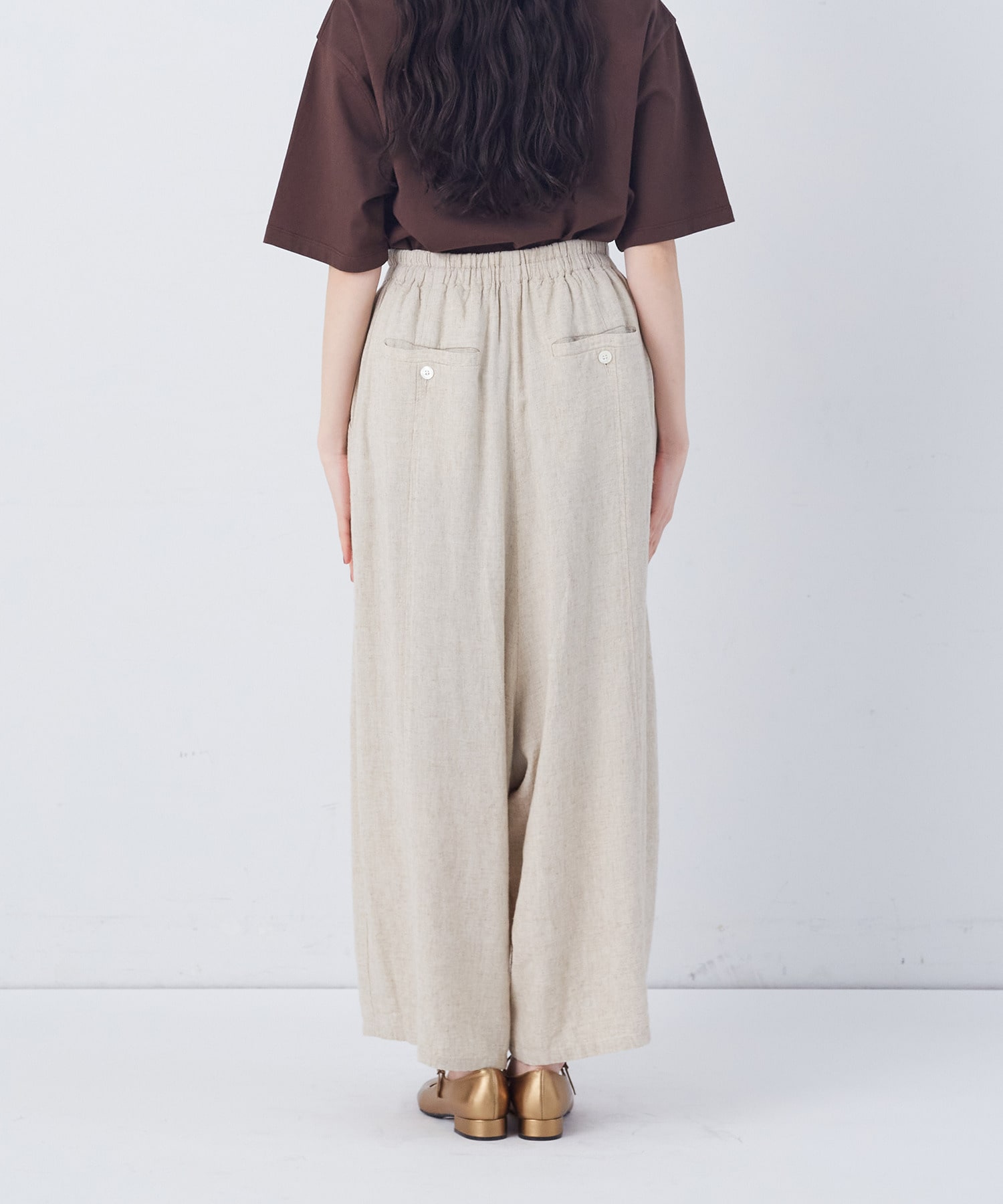 【congés payés】【FAVE】シャーリングワイドロングサルエルパンツ 詳細画像 インディゴブルー 35