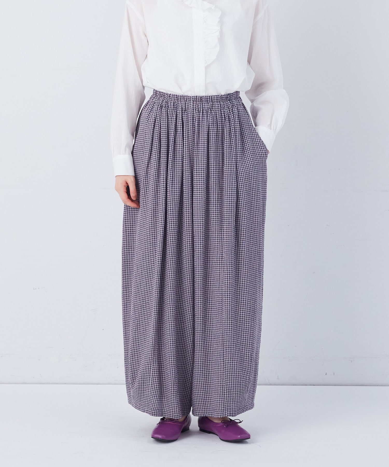 【congés payés】【FAVE】シャーリングワイドロングサルエルパンツ 詳細画像 インディゴブルー 5