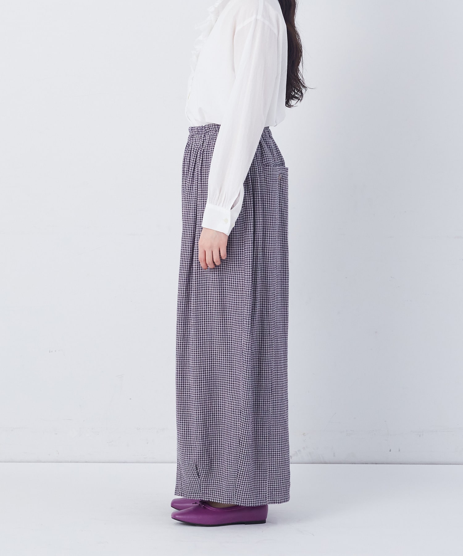 【congés payés】【FAVE】シャーリングワイドロングサルエルパンツ 詳細画像 インディゴブルー 7