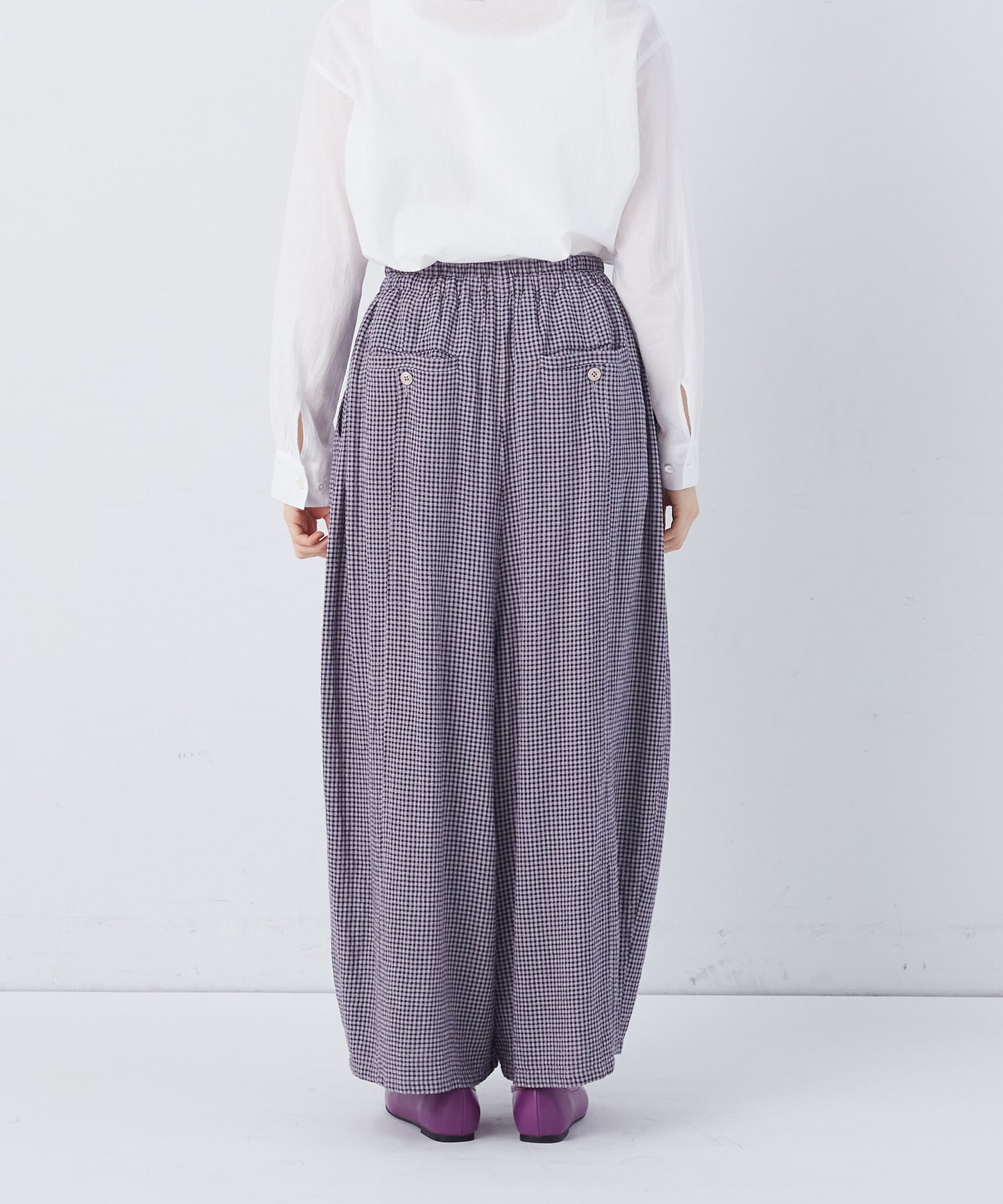 【congés payés】【FAVE】シャーリングワイドロングサルエルパンツ 詳細画像 インディゴブルー 8