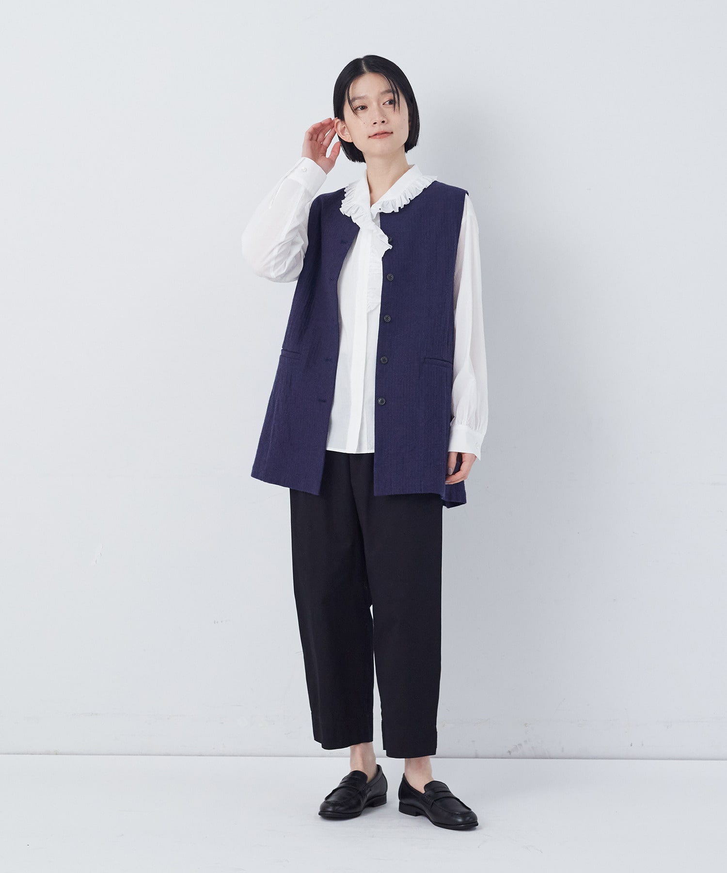 【congés payés】綿麻ツィードクルーネックベスト 詳細画像 グレー系その他 1