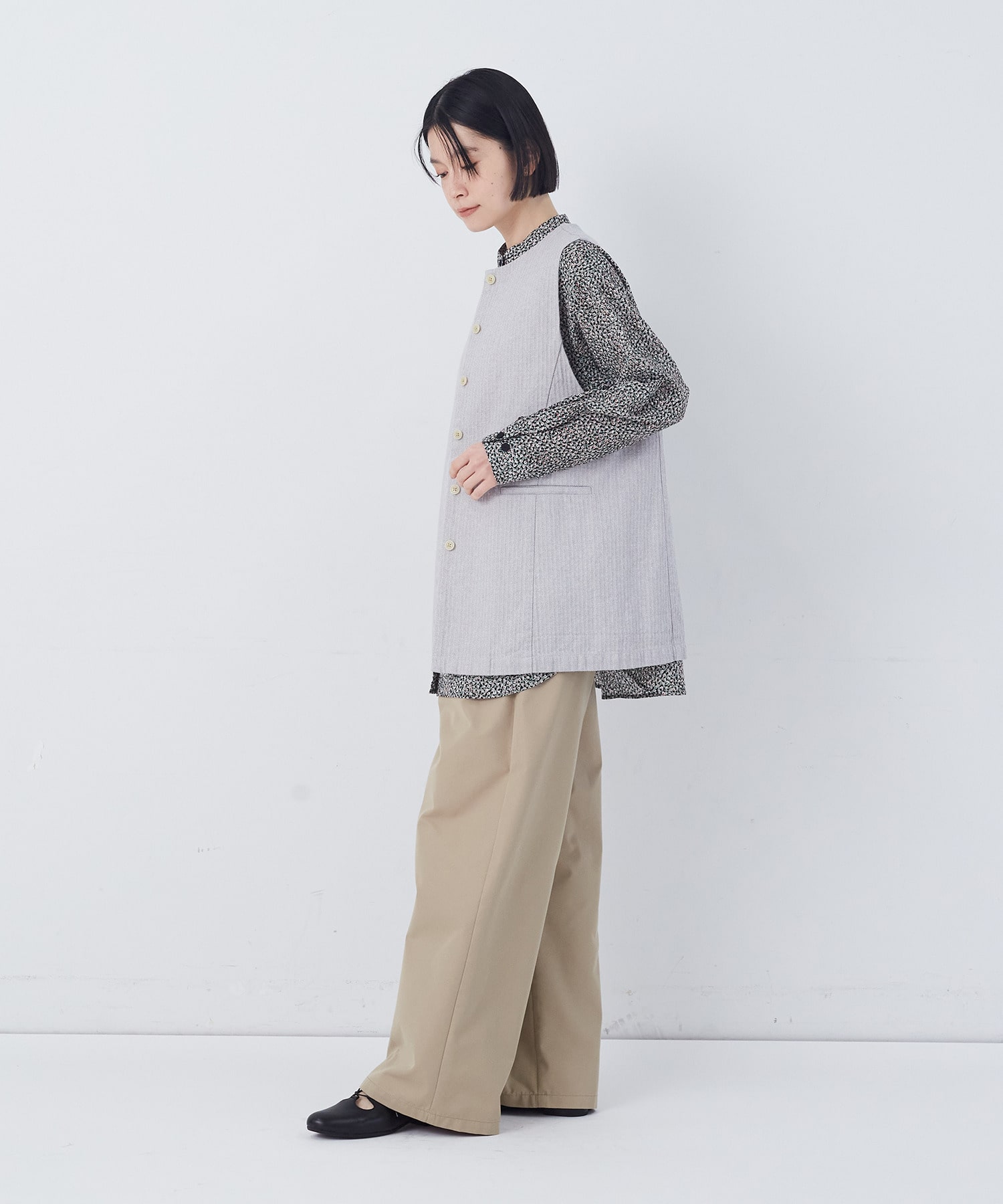 【congés payés】綿麻ツィードクルーネックベスト 詳細画像 グレー系その他 10