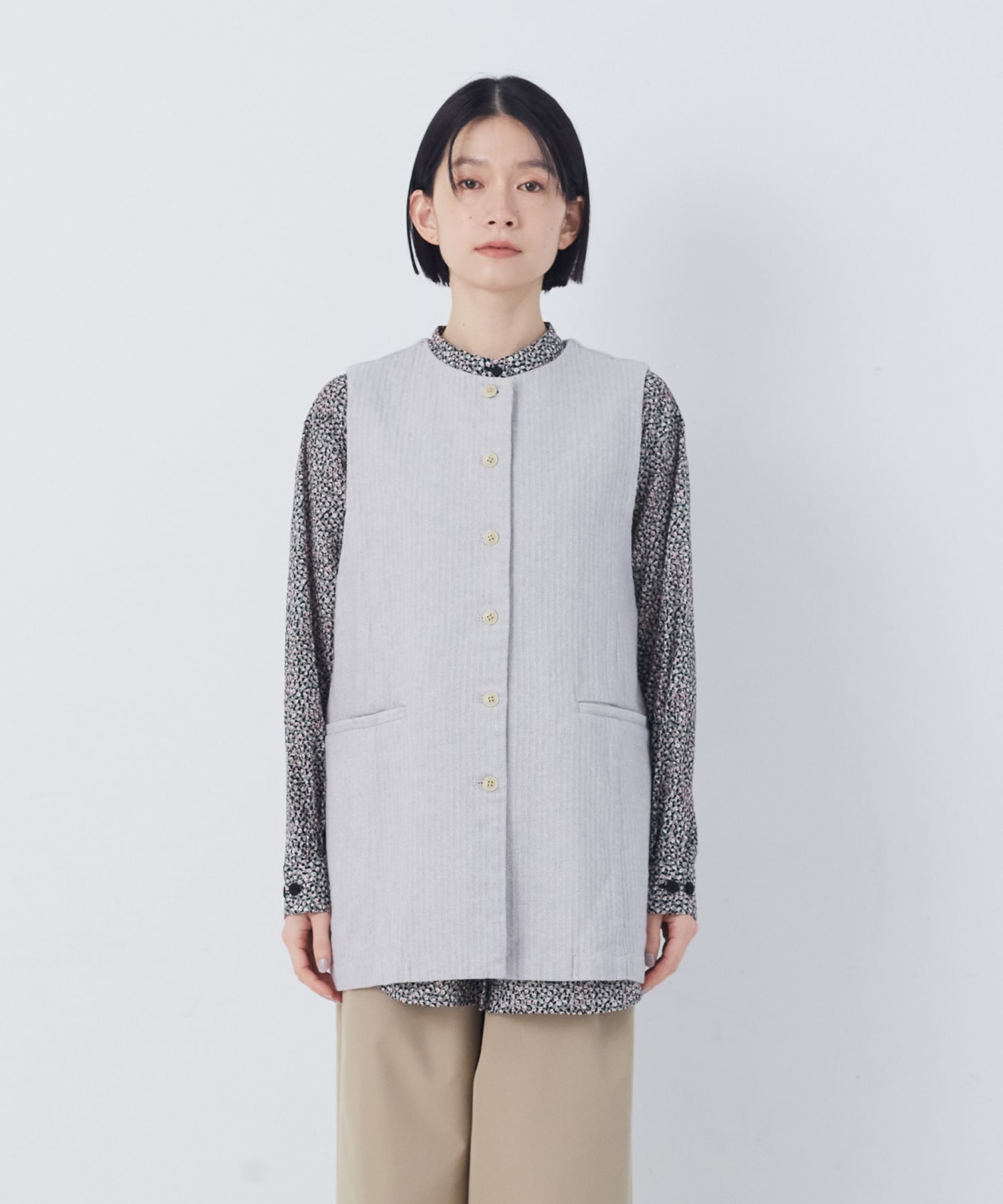 【congés payés】綿麻ツィードクルーネックベスト 詳細画像 グレー系その他 14