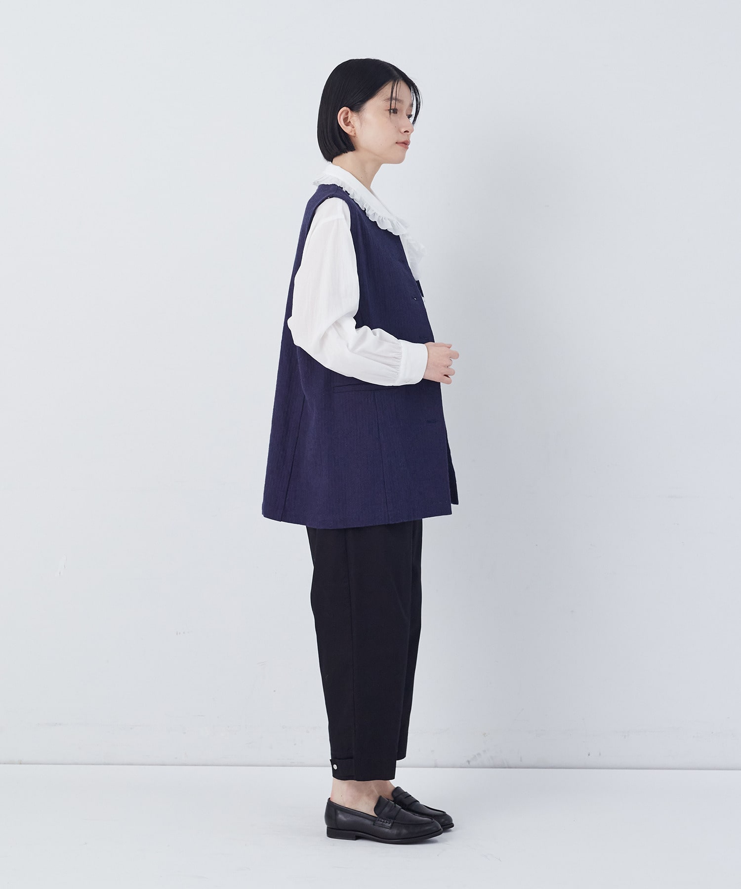 【congés payés】綿麻ツィードクルーネックベスト 詳細画像 グレー系その他 2