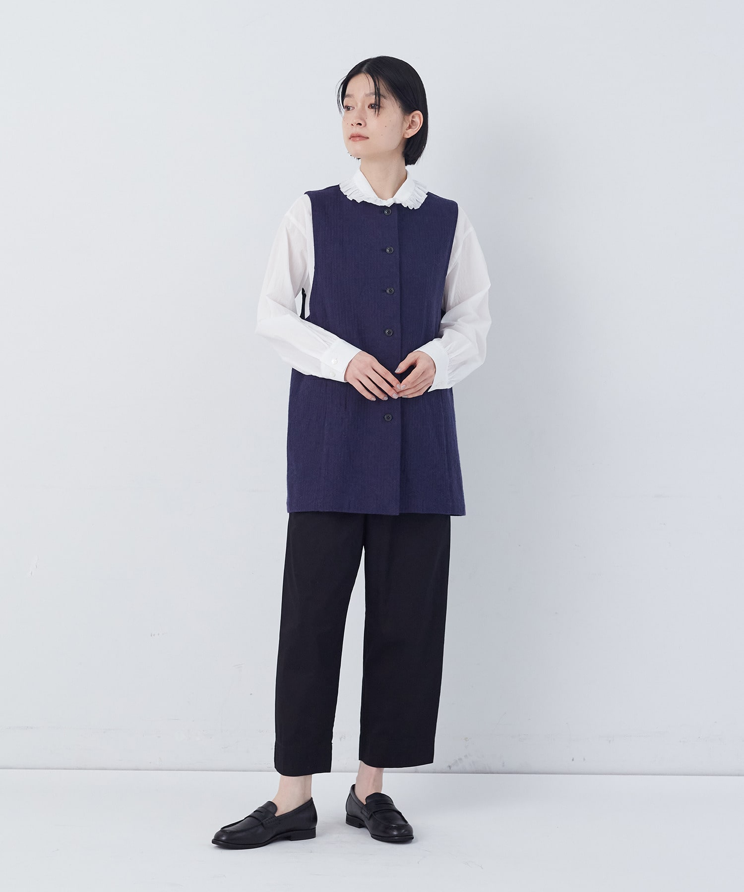 【congés payés】綿麻ツィードクルーネックベスト 詳細画像 グレー系その他 4