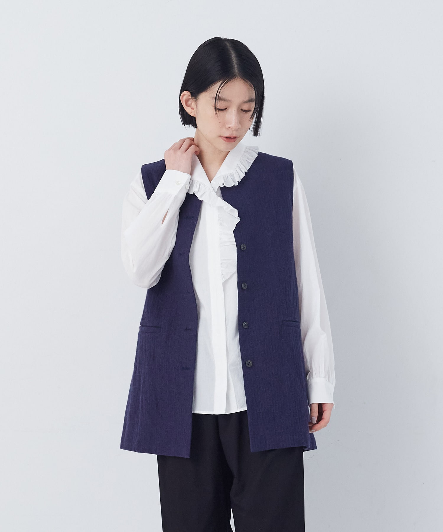 【congés payés】綿麻ツィードクルーネックベスト 詳細画像 グレー系その他 5