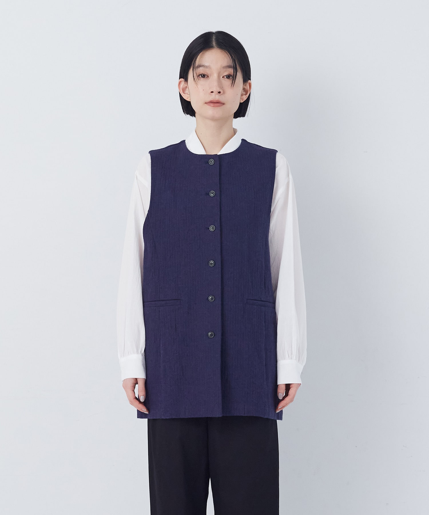 【congés payés】綿麻ツィードクルーネックベスト 詳細画像 グレー系その他 6