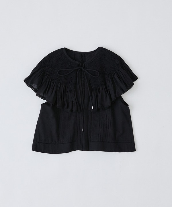 【congés payés】モスリンハンドタックカラージレ