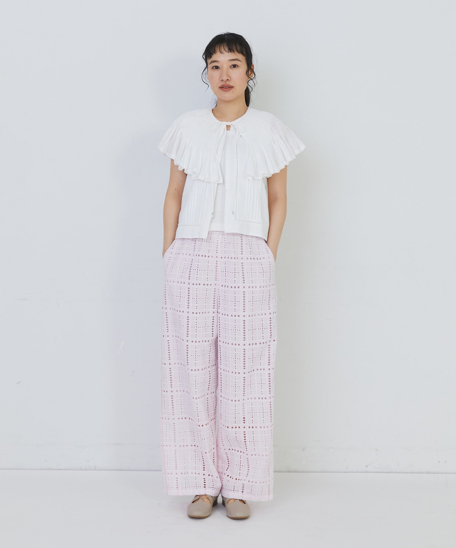 【congés payés】モスリンハンドタックカラージレ 詳細画像 オフホワイト 8