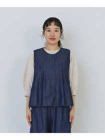 【congés payés】タックディテールデニムベスト 詳細画像 インディゴブルー 13