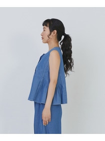 【congés payés】タックディテールデニムベスト 詳細画像 インディゴブルー 6