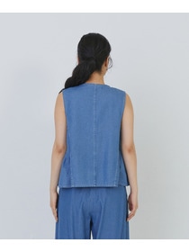 【congés payés】タックディテールデニムベスト 詳細画像 インディゴブルー 7
