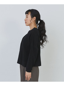 【congés payés】14G麻綿ワッフル編みVネックカーディガン 詳細画像 ブラック 14